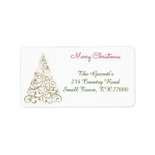 Gold Christmas Tree Fancy Personalised Address Label