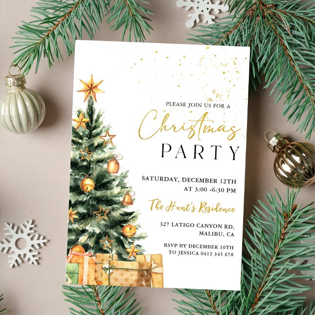 Gold Christmas Tree Festive Christmas Party Invitation (Creator Uploaded)