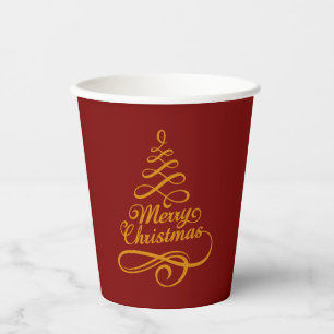 Gold Christmas Tree Festive Paper Cups