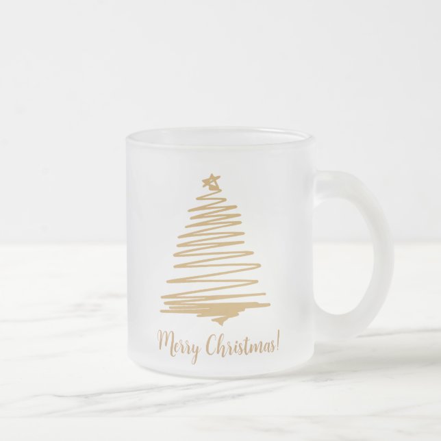 Gold christmas tree frosted glass coffee mug (Right)