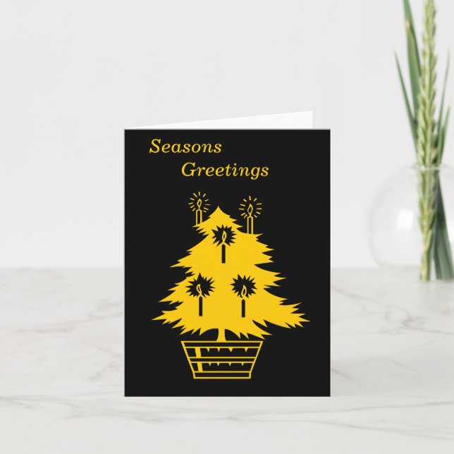 gold Christmas tree graphic design black xmas Holiday Card (Front)