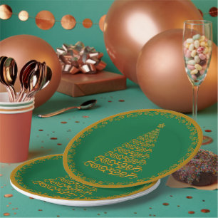 Gold Christmas Tree Holiday Paper Plate