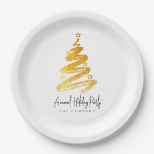 Gold Christmas Tree Holiday Party Paper Plate