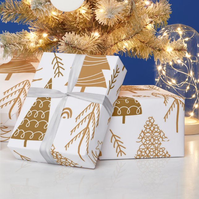 Gold Christmas Tree Holiday Pattern Wrapping Paper (Holidays)