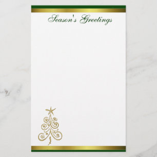 Gold Christmas Tree Holiday Stationery
