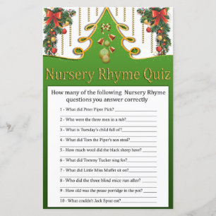 Gold christmas tree Nursery Rhyme Quiz baby shower