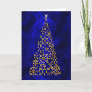 Gold Christmas Tree on Blue Christmas Card