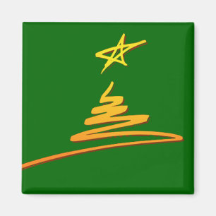 Gold Christmas Tree on Green Magnet