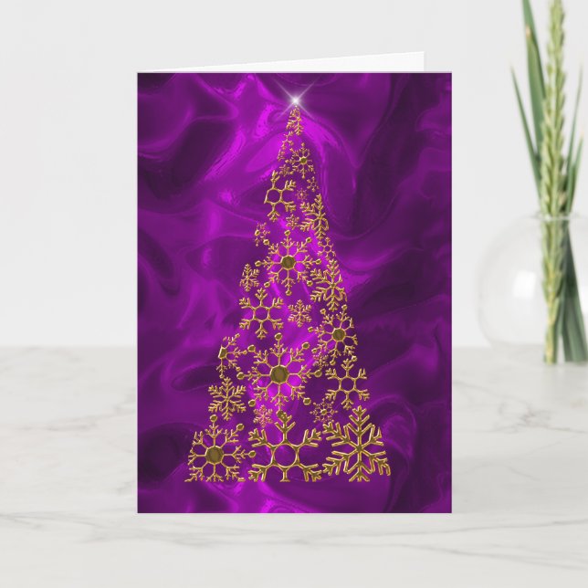 Gold Christmas Tree on Purple Christmas Card (Front)