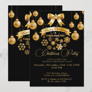 Gold Christmas Tree Ornaments Black  Invitation