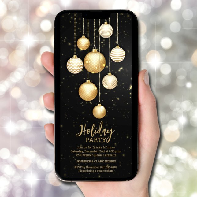 Gold Christmas Tree Ornaments Invitation (Gold Christmas Tree Ornaments Invitations - INSTANT DOWNLOAD and/or PRINTED)