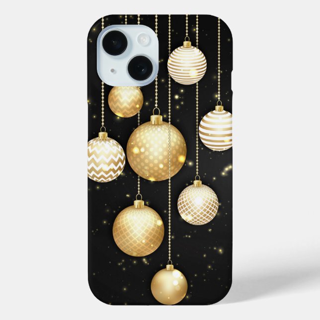 Gold Christmas Tree Ornaments on Black Case-Mate iPhone Case (Back)