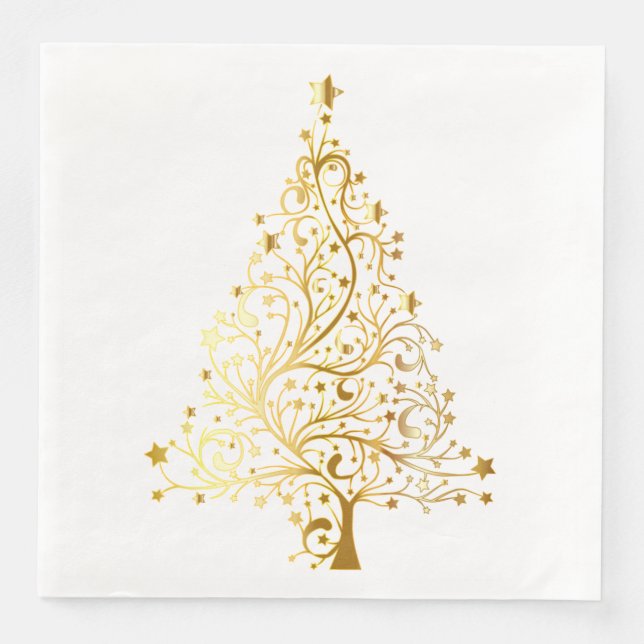 Gold Christmas Tree Paper Dinner Napkins (Front)