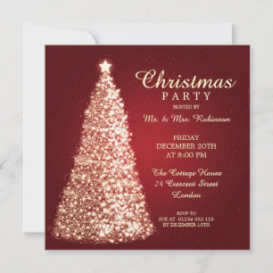 Gold Christmas Tree Party Red Invitation