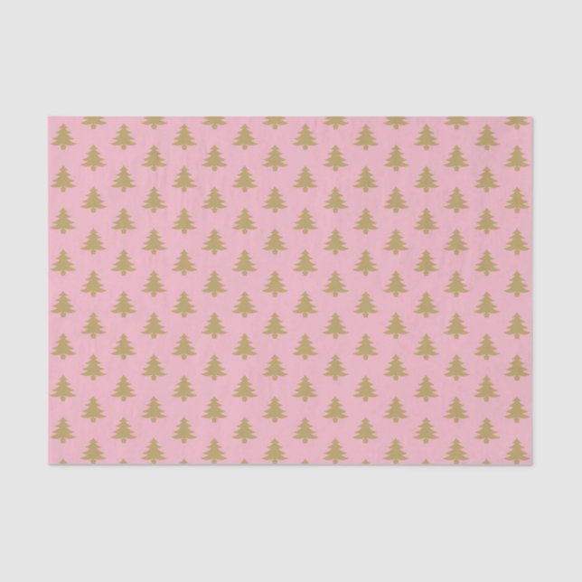 Gold Christmas tree pattern pink tissue paper (Front)