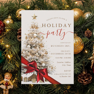 Gold Christmas Tree Red Bow Corporate Holiday  Invitation