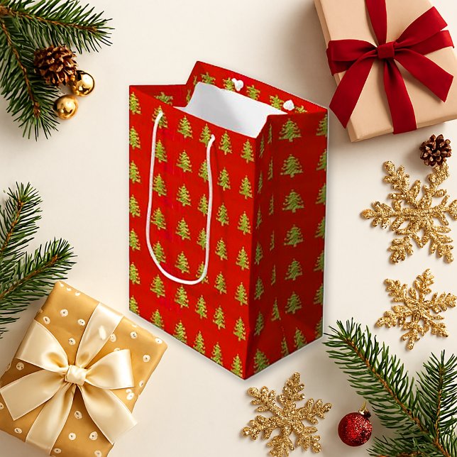 Gold Christmas Tree Red Holiday Gift Bag Design (Creator Uploaded)
