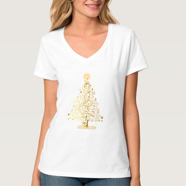 Gold Christmas Tree Shirt - white (Front)