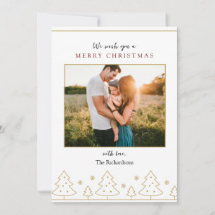 Gold Christmas Tree Simple Two Photo Holiday Card