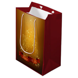 Gold Christmas Tree With Lanterns And Bows Medium Gift Bag
