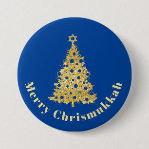 Gold Christmas Tree with Star of David Button