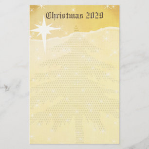 Gold Christmas Tree with Stars Stationery