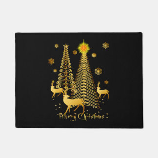 Gold Christmas Trees and Reindeer Doormat