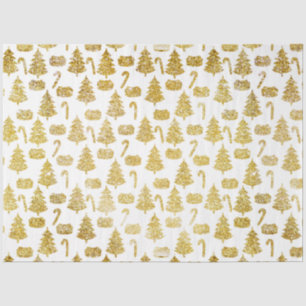 Gold Christmas Trees Candy Canes White Christmas Tissue Paper