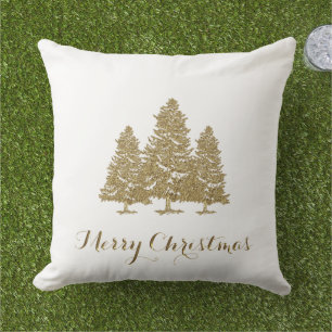 Gold Christmas Trees Christmas Throw Pillow