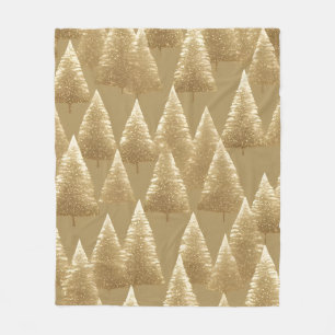 Gold Christmas Trees Fleece Blanket