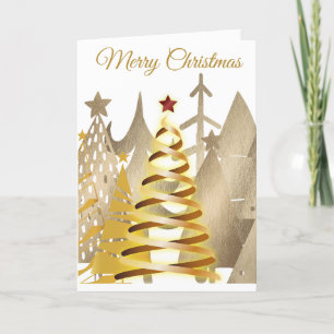 Gold Christmas trees Holiday Card