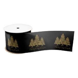 Gold Christmas Trees Merry Christmas Ribbon Satin Ribbon