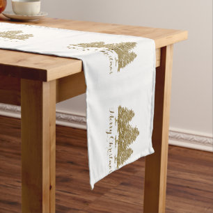 Gold Christmas Trees Merry Christmas Table Runner