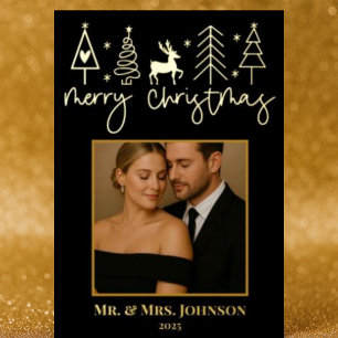 Gold Christmas Trees Mr. & Mrs. Photo Edition  Foil Holiday Card