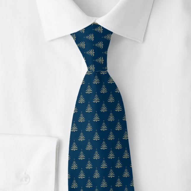 Gold Christmas Trees On Blue Tie (Creator Uploaded)
