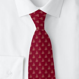 Gold Christmas Trees On Burgundy Tie