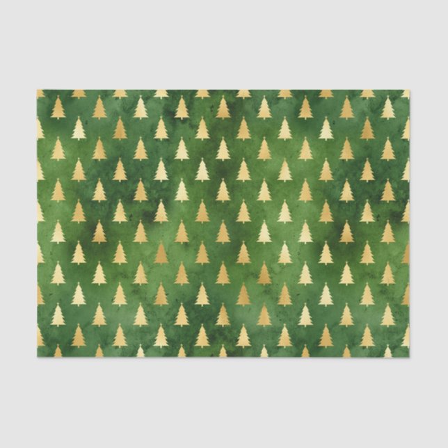 Gold Christmas Trees on Green Tissue Paper (Front)