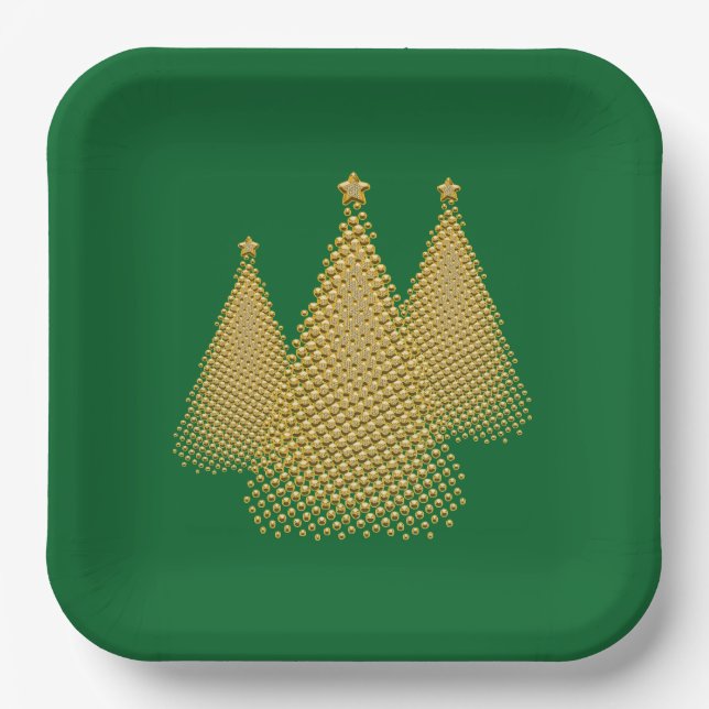 Gold Christmas Tree's Paper Plate (Front)