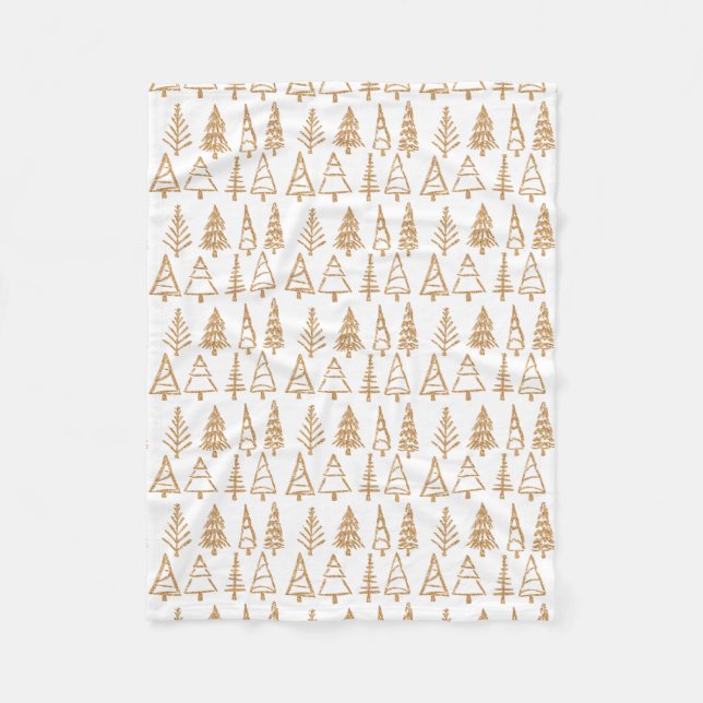 Gold Christmas Trees Pattern Girly Chic Fleece Blanket (Front)
