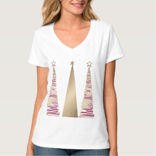 Gold Christmas Tree's womens V neck T-shirt