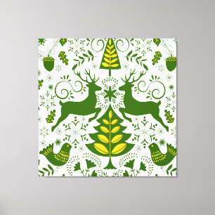 Gold Christmas Woodland Deer Birds in Bloom Canvas Print