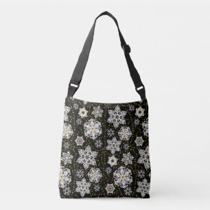 Gold Christmas Woodland Deer Birds in Bloom Crossbody Bag