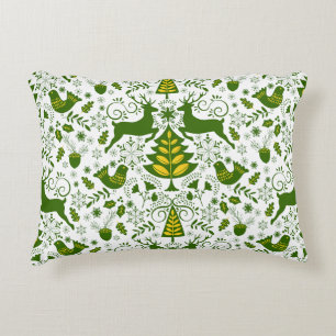 Gold Christmas Woodland Deer Birds in Bloom Decorative Cushion