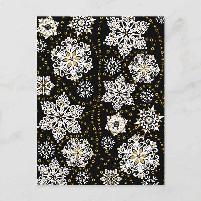 Gold Christmas Woodland Deer Birds in Bloom Holiday Postcard (Front)