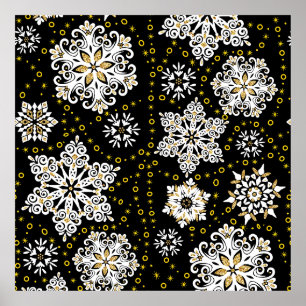 Gold Christmas Woodland Deer Birds in Bloom Poster