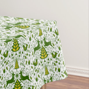 Gold Christmas Woodland Deer Birds in Bloom Tablecloth