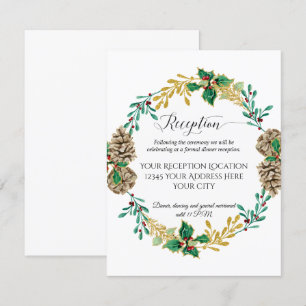 Gold Christmas Wreath Foliage Wedding Reception Invitation