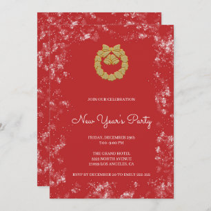 Gold Christmas Wreath Invitation