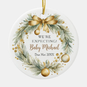 Gold Christmas Wreath Ornament We're Expecting