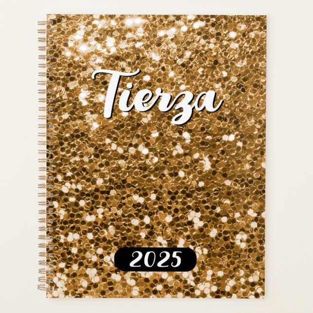 Gold Chunky Glitter Personalised 2025 Planner (Front)